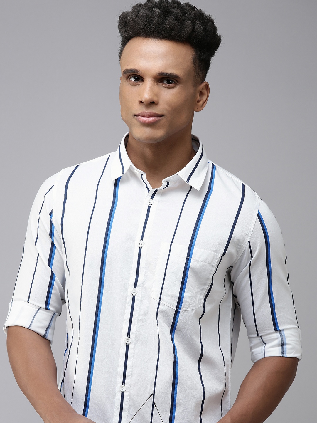 

SPYKAR Pure Cotton Slim Fit Striped Casual Shirt, White