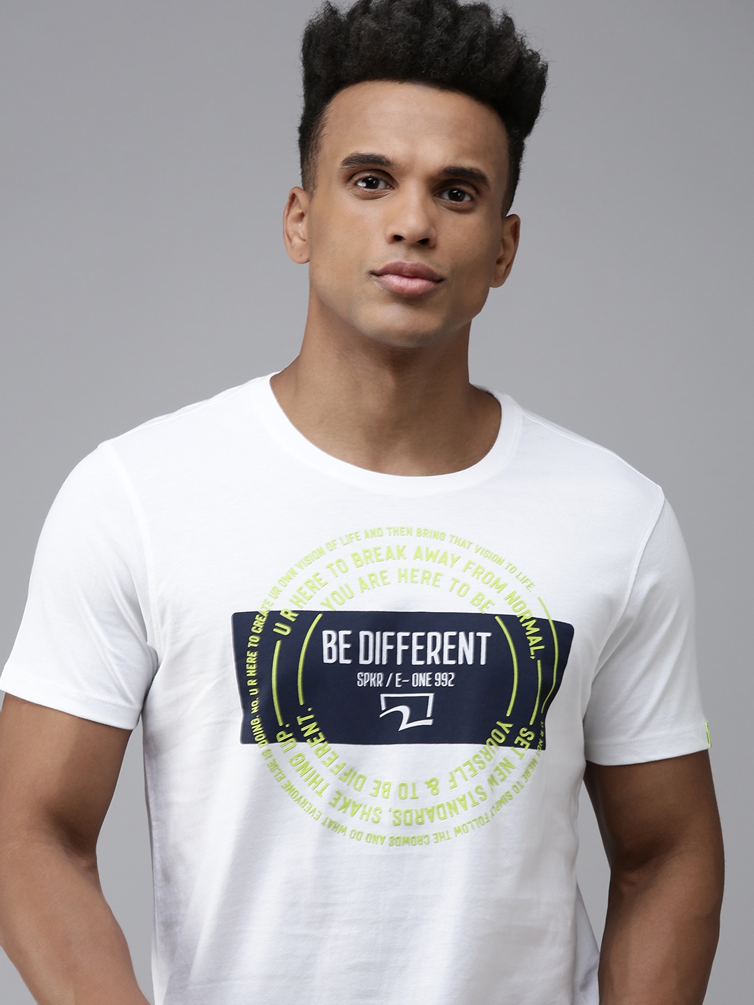 

SPYKAR Typography Printed Pure Cotton Slim Fit T-shirt, White