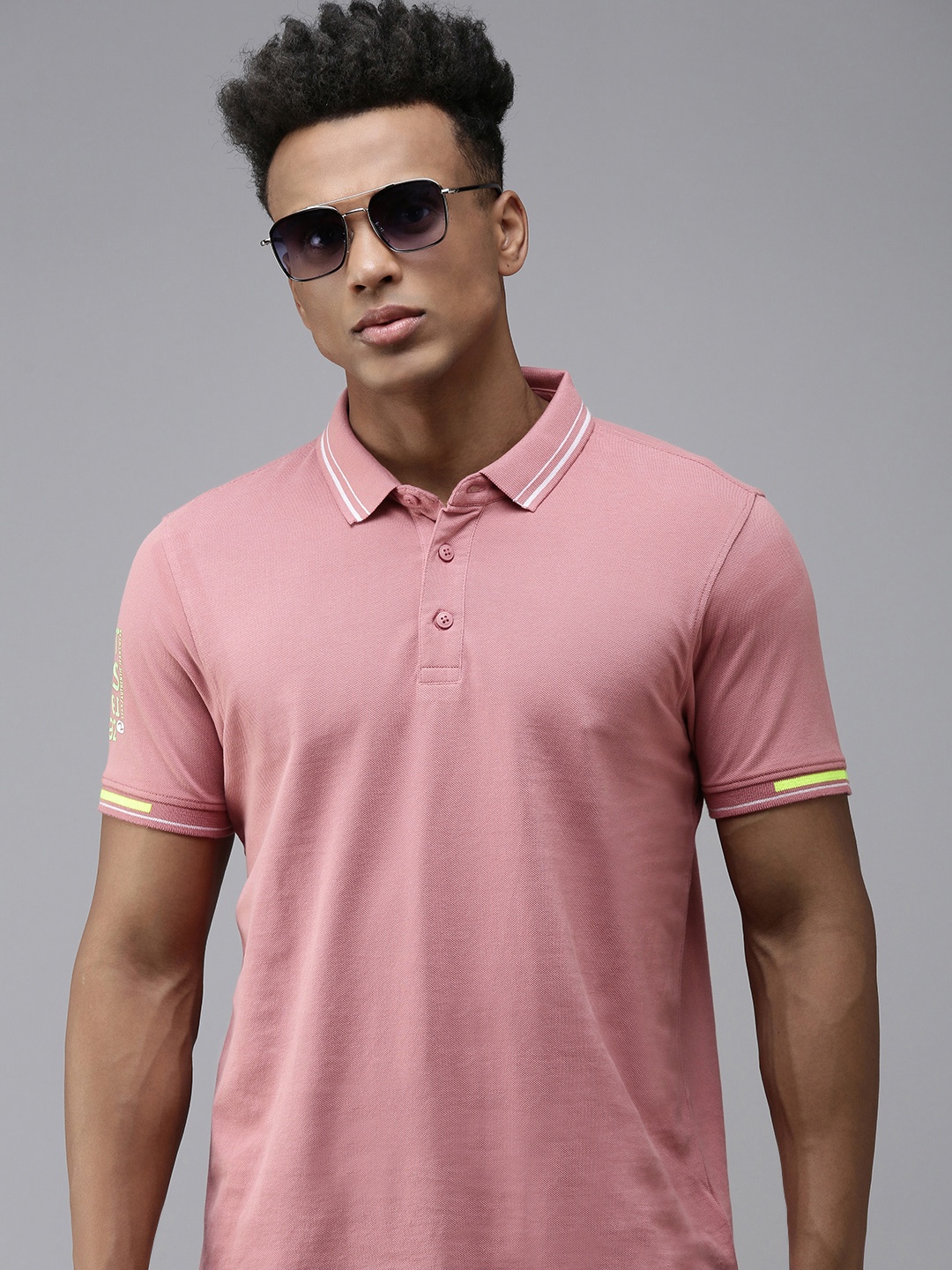 

SPYKAR Polo Collar Pure Cotton Slim Fit T-shirt, Pink
