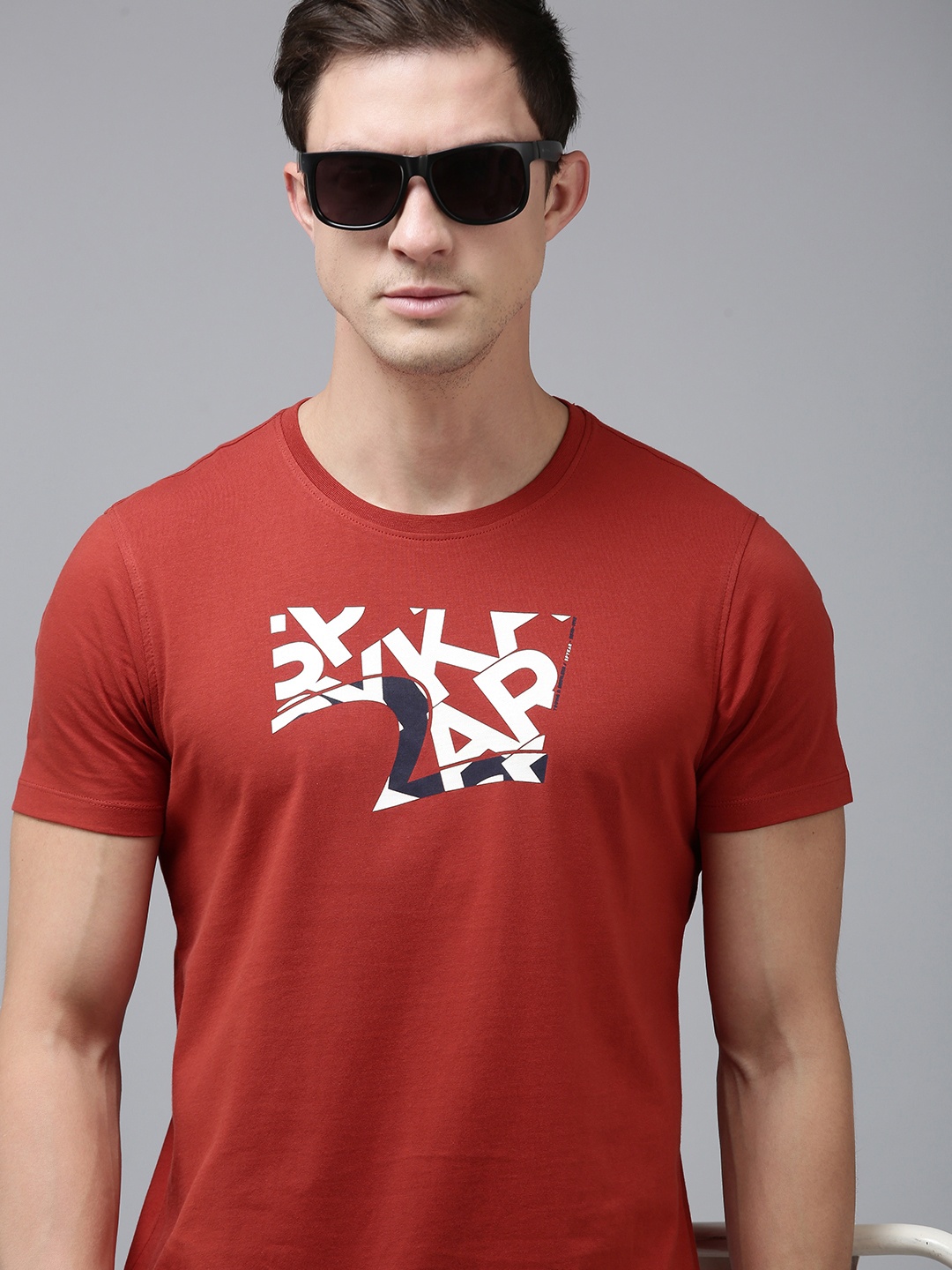

SPYKAR Men Brand Logo Printed Pure Cotton Slim Fit T-shirt, Red