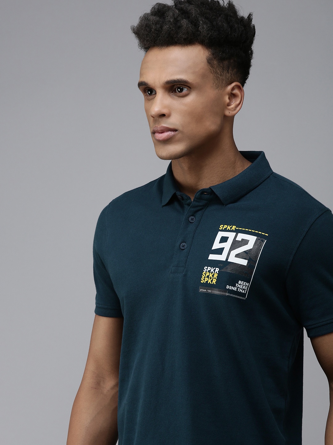 

SPYKAR Men Brand Logo Printed Polo Collar Pure Cotton Slim Fit T-shirt, Navy blue