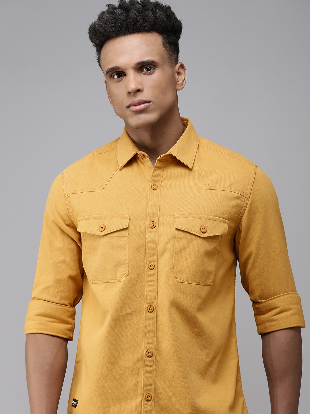 

SPYKAR Slim Fit Pure Cotton Casual Shirt, Mustard