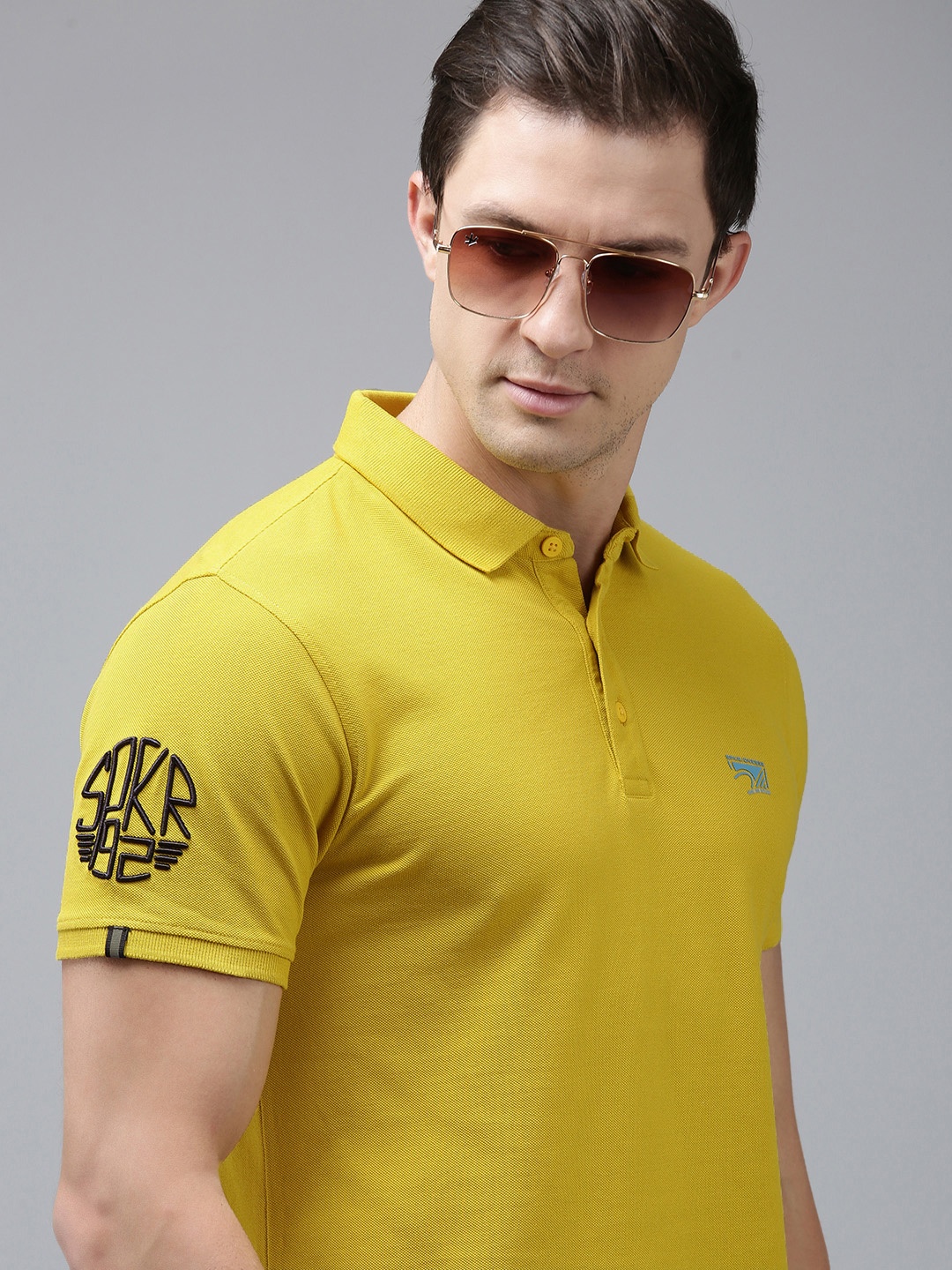 

SPYKAR Men Polo Collar Pure Cotton Slim Fit T-shirt, Yellow