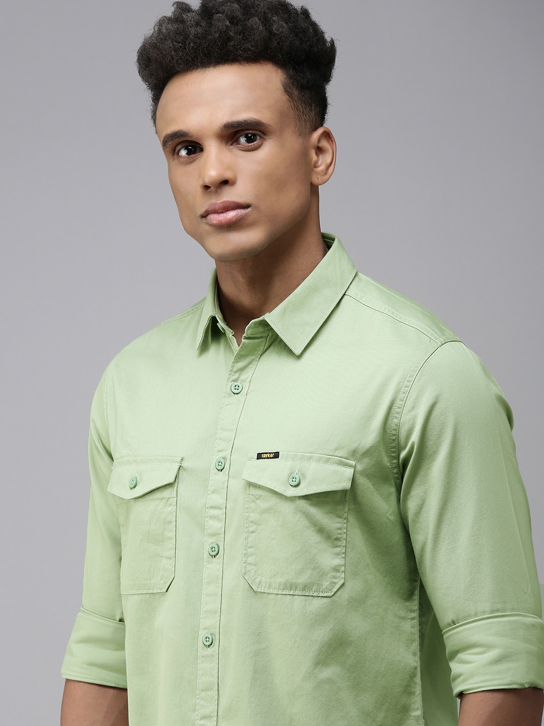 

SPYKAR Pure Cotton Slim Fit Casual Shirt, Green