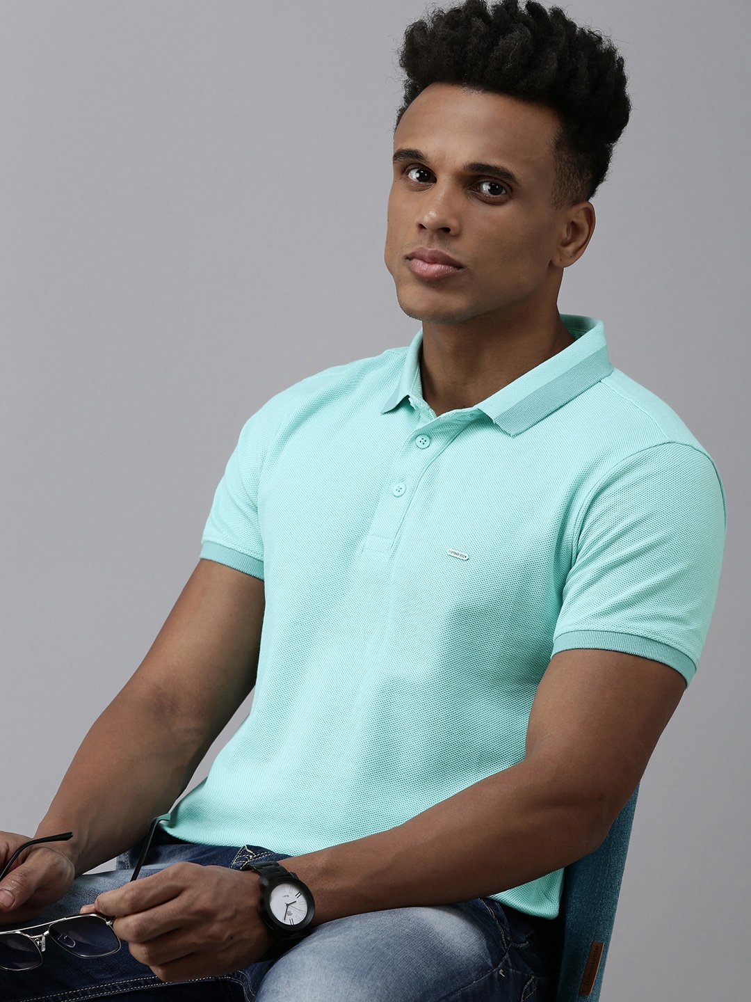 

SPYKAR Polo Collar Slim Fit T-shirt, Turquoise blue