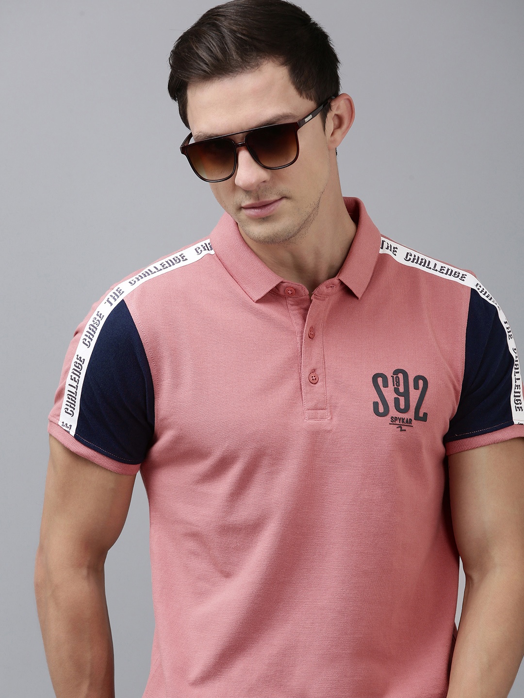 

SPYKAR Men Colourblocked Polo Collar Pure Cotton Slim Fit T-shirt, Pink