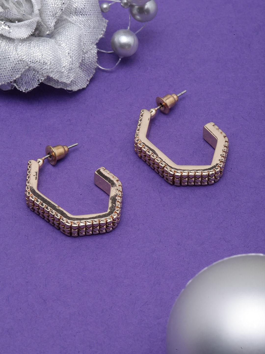 

DIVA WALK Gold-Plated Contemporary Stone Studded Half Hoop Earrings