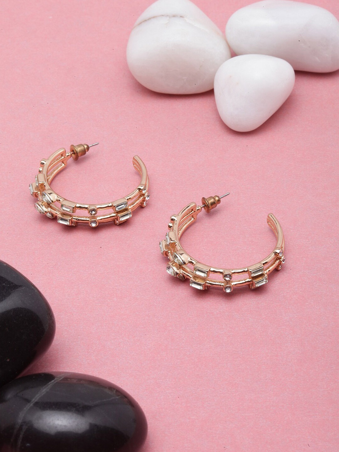 

DIVA WALK Gold-Plated CZ-Studded Circular Half Hoop Earrings