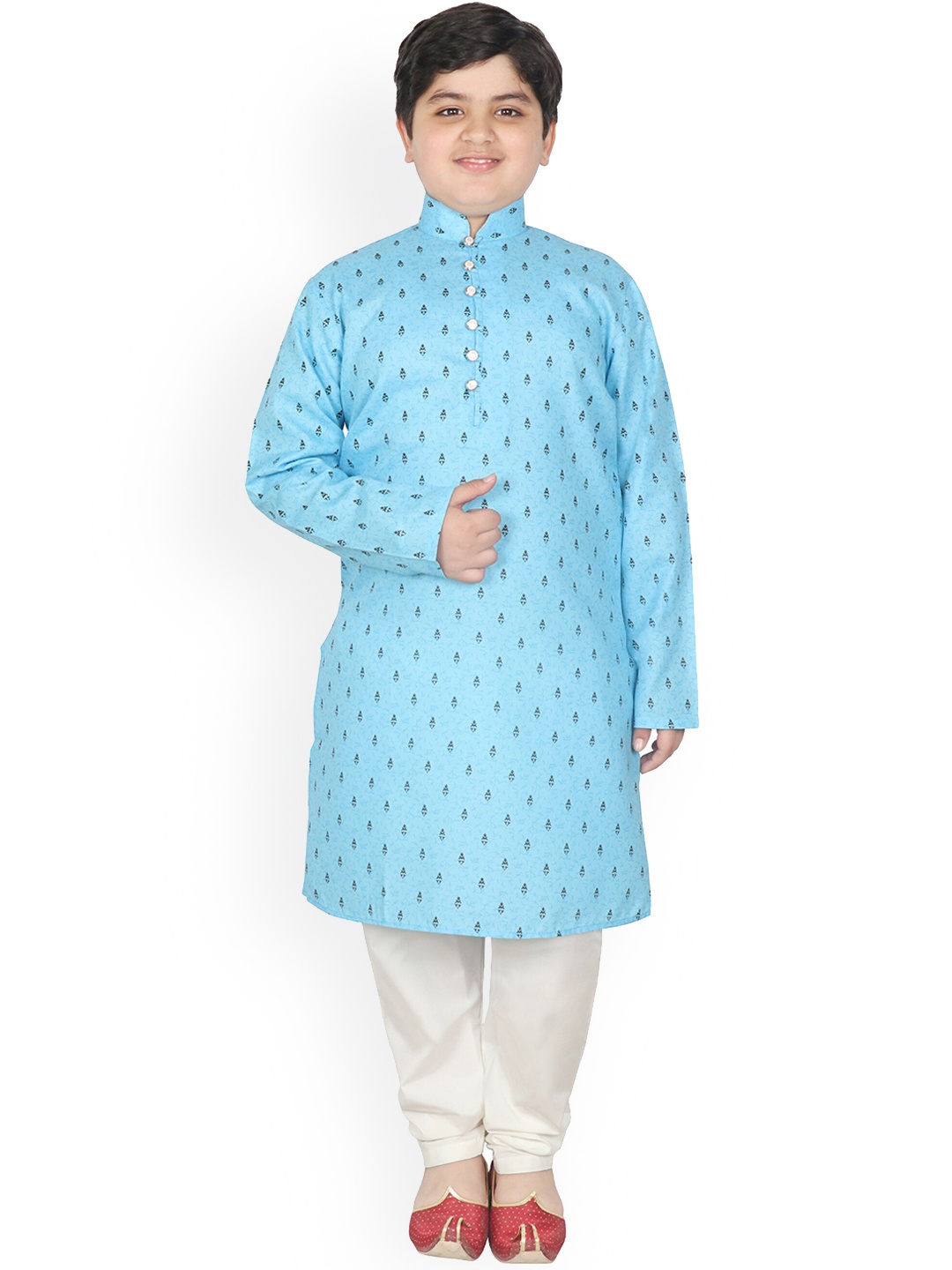 

SG YUVRAJ Boys Printed Mandarin Collar Kurta With Pyjamas, Blue