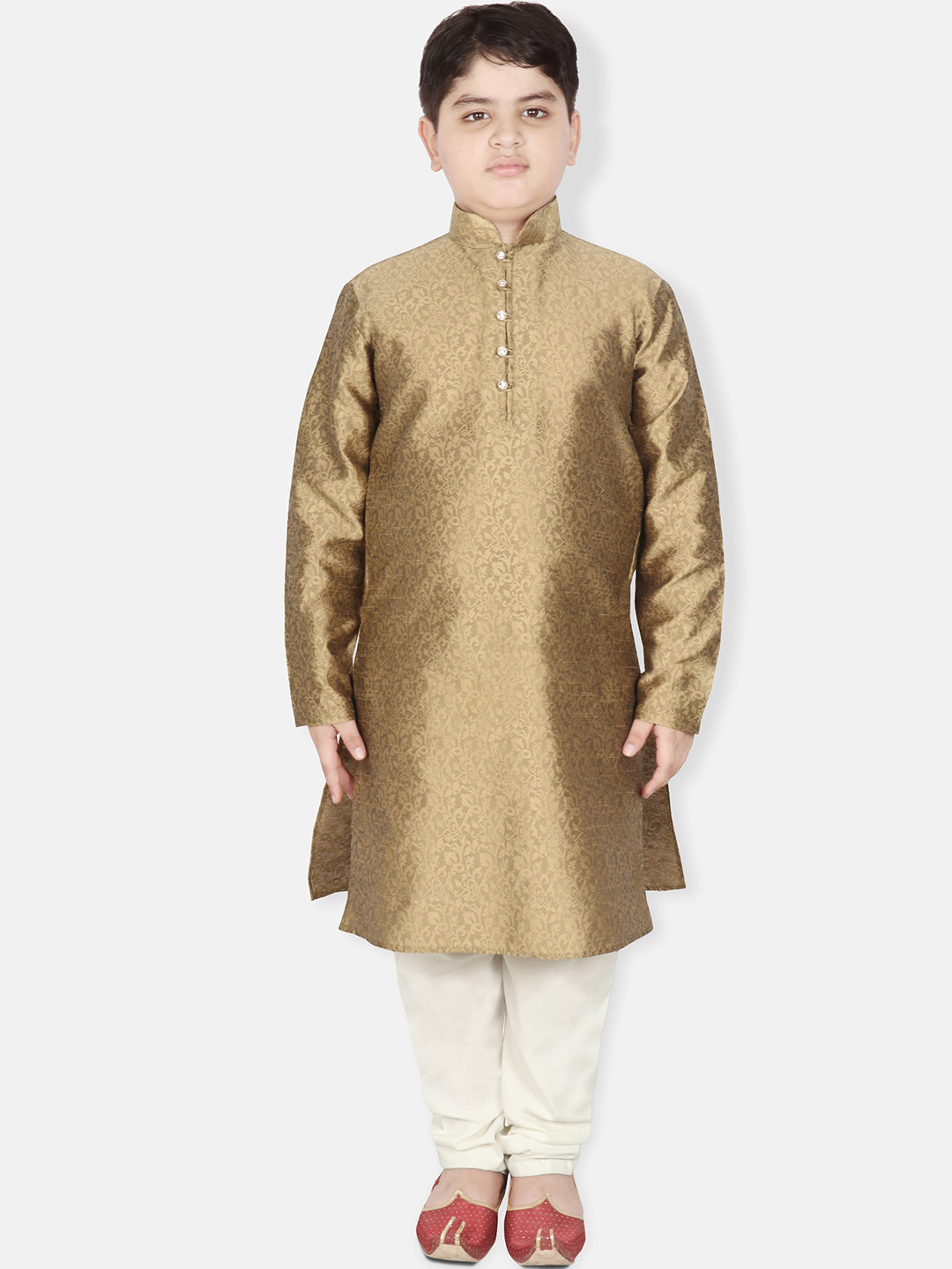 

SG YUVRAJ Boys Woven Design Mandarin Collar Kurta With Pyjamas, Gold
