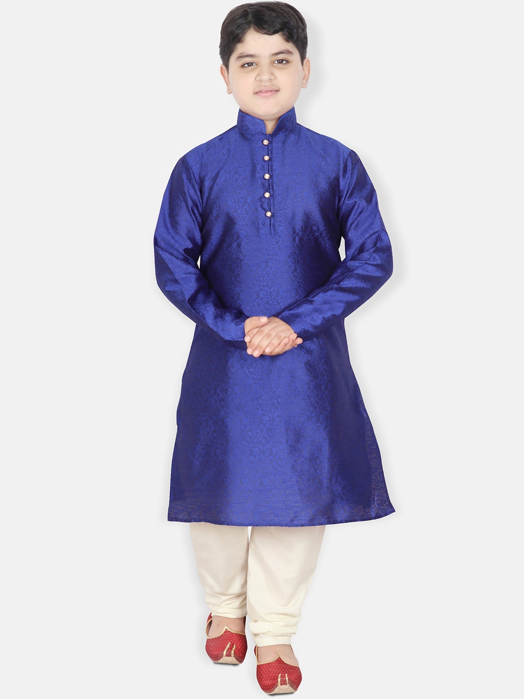 

SG YUVRAJ Boys Woven Design Mandarin Collar Kurta With Pyjamas, Blue