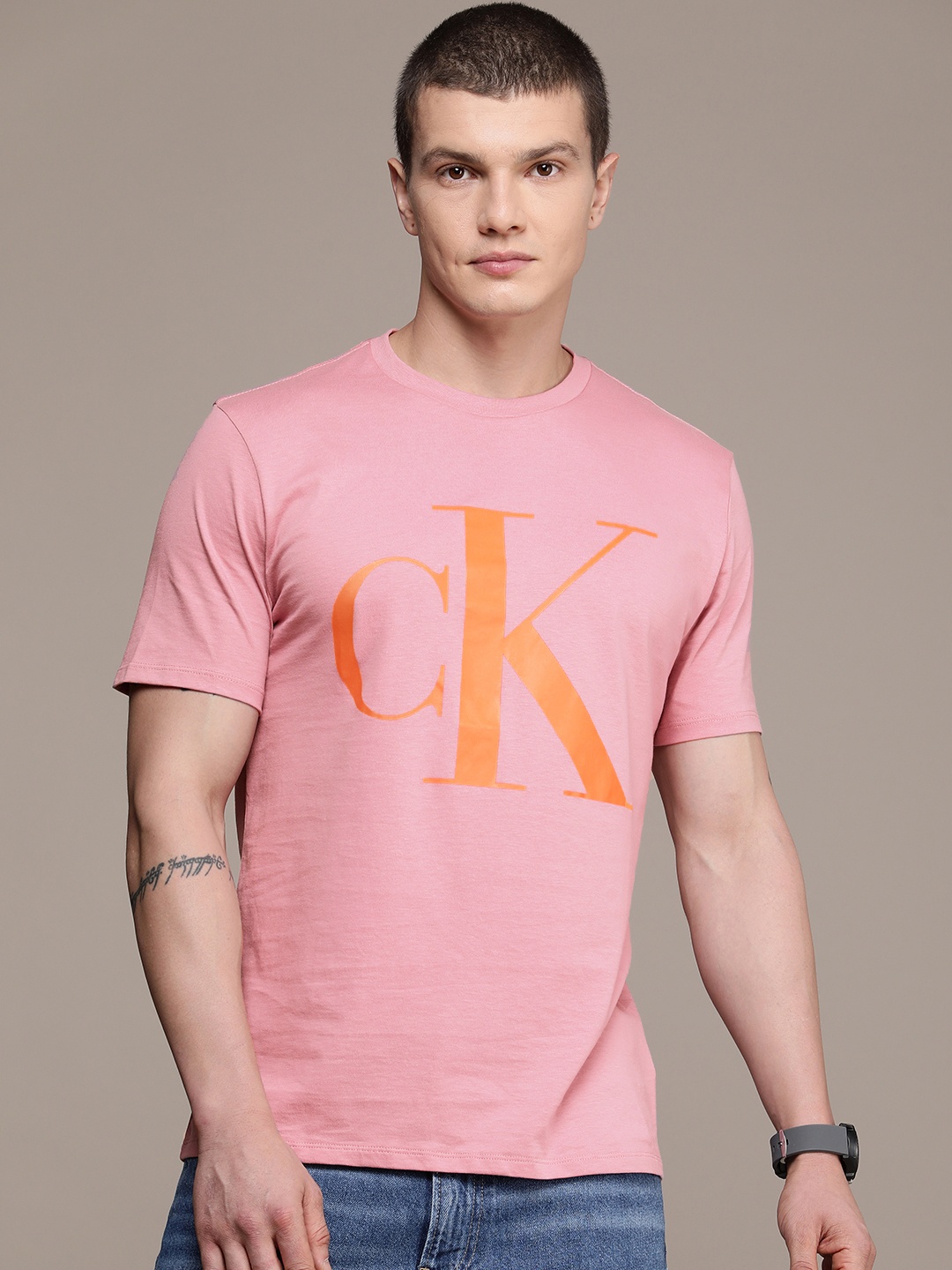 

Calvin Klein Jeans Brand Logo Printed Pure Cotton T-shirt, Pink