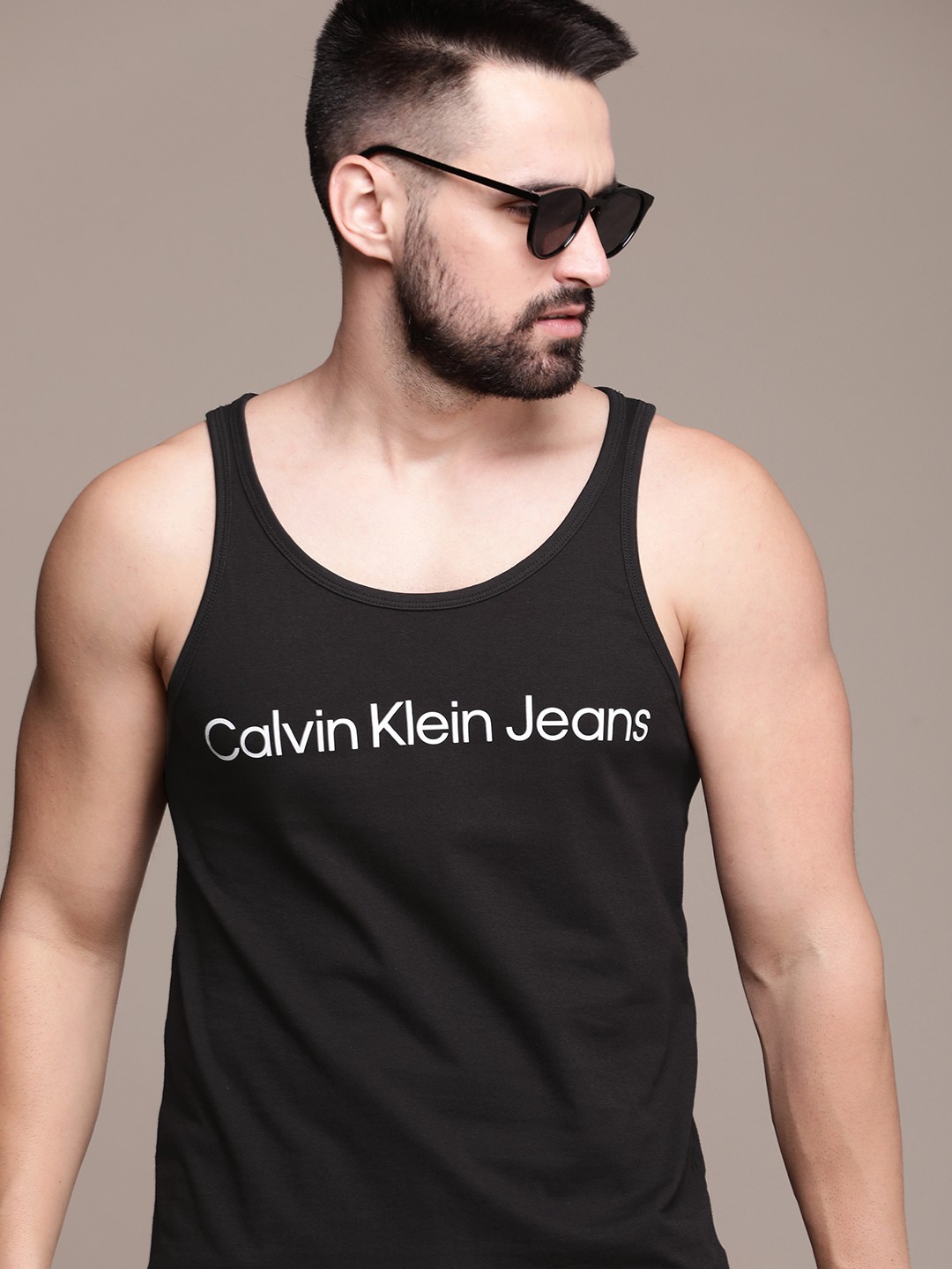 

Calvin Klein Jeans Pure Cotton Brand Logo Printed Casual T-shirt, Black