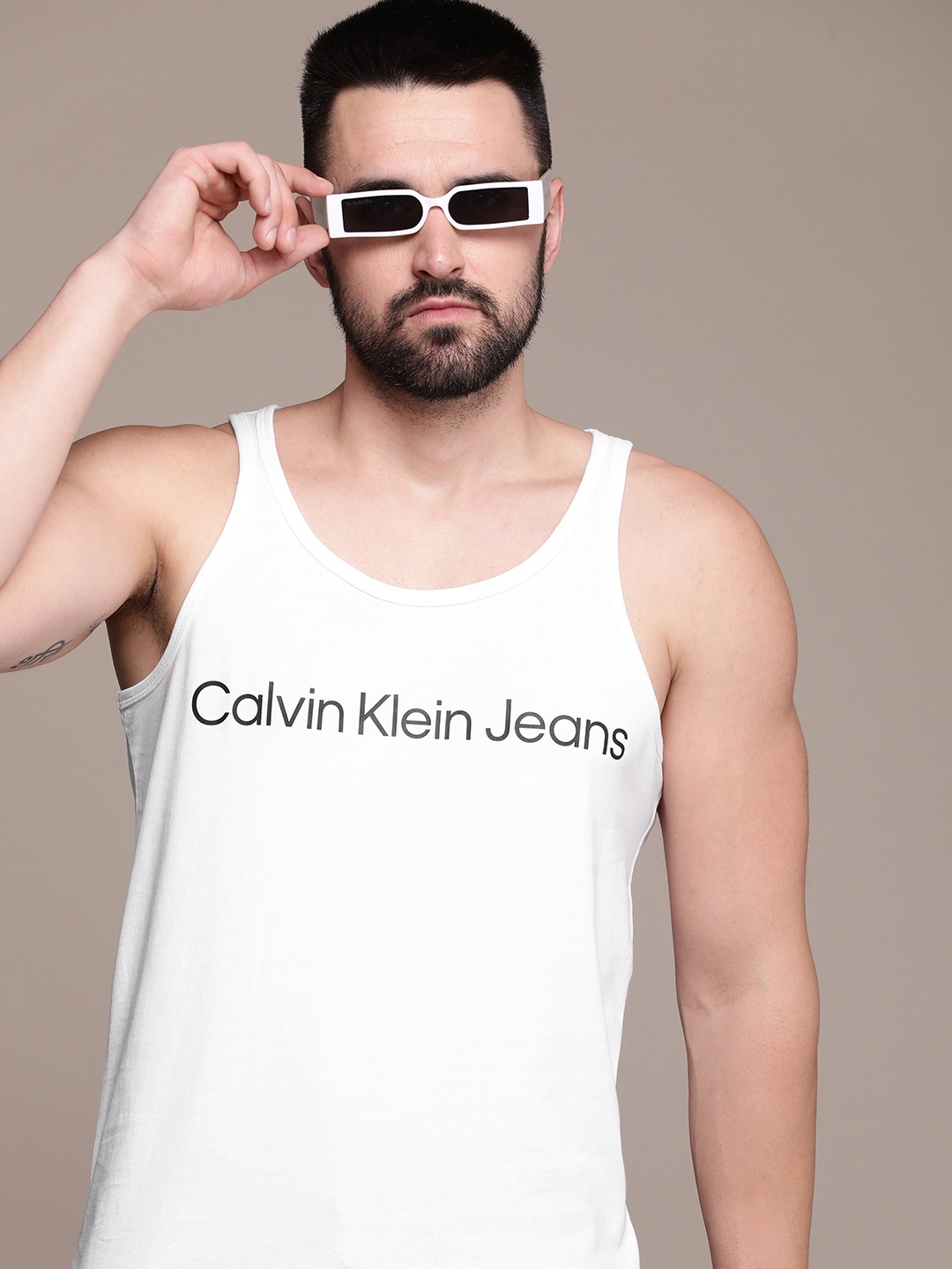 

Calvin Klein Jeans Pure Cotton Brand Logo Printed Casual T-shirt, White