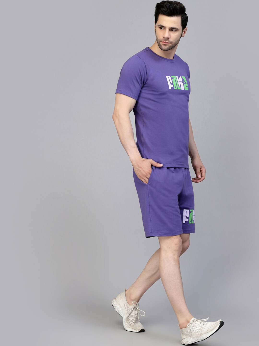 

Rigo Graphic Printed T-Shirt & Shorts, Purple