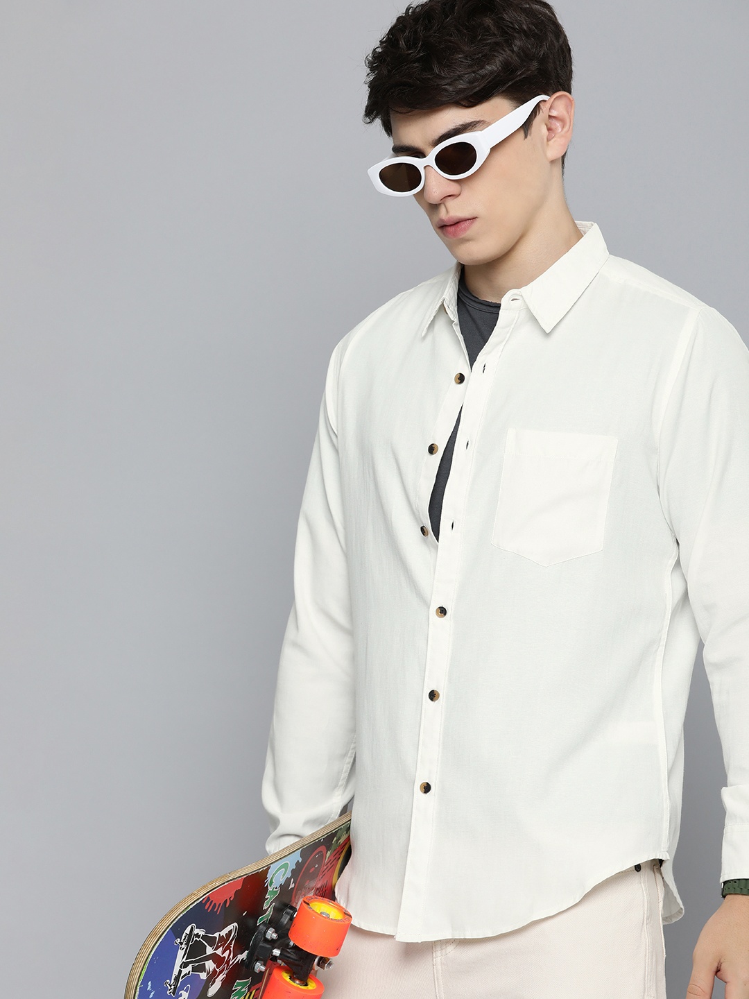 

R.Code by The Roadster Life Co. Spread Collar Casual Shirt, White