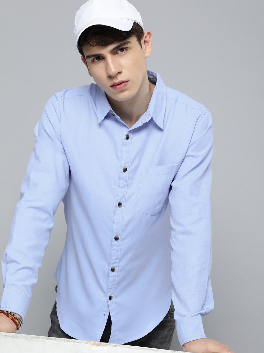 

R.Code by The Roadster Life Co. Spread Collar Casual Shirt, Blue