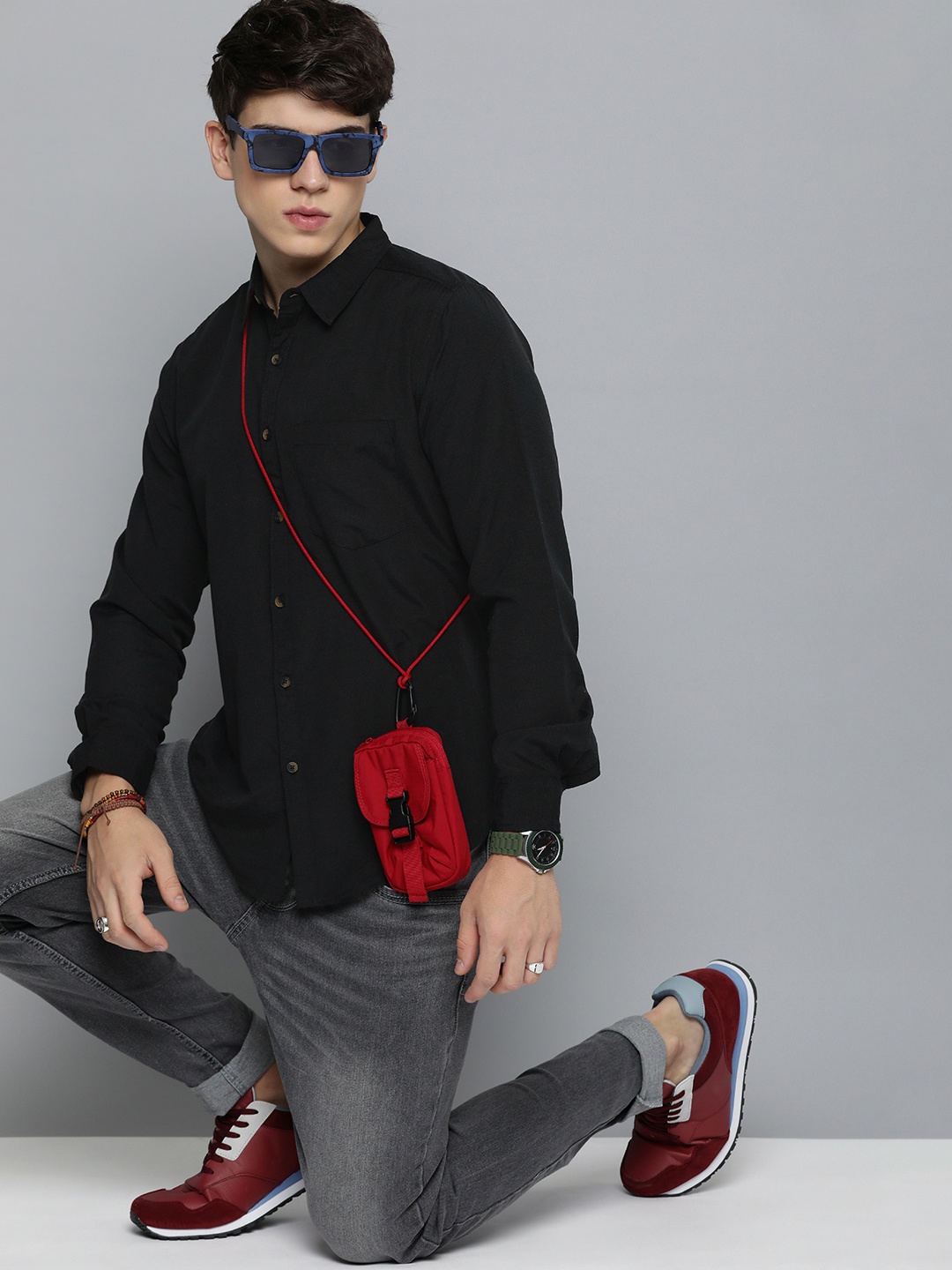 

R Code by The Roadster Life Co Solid Casual Shirt, Black