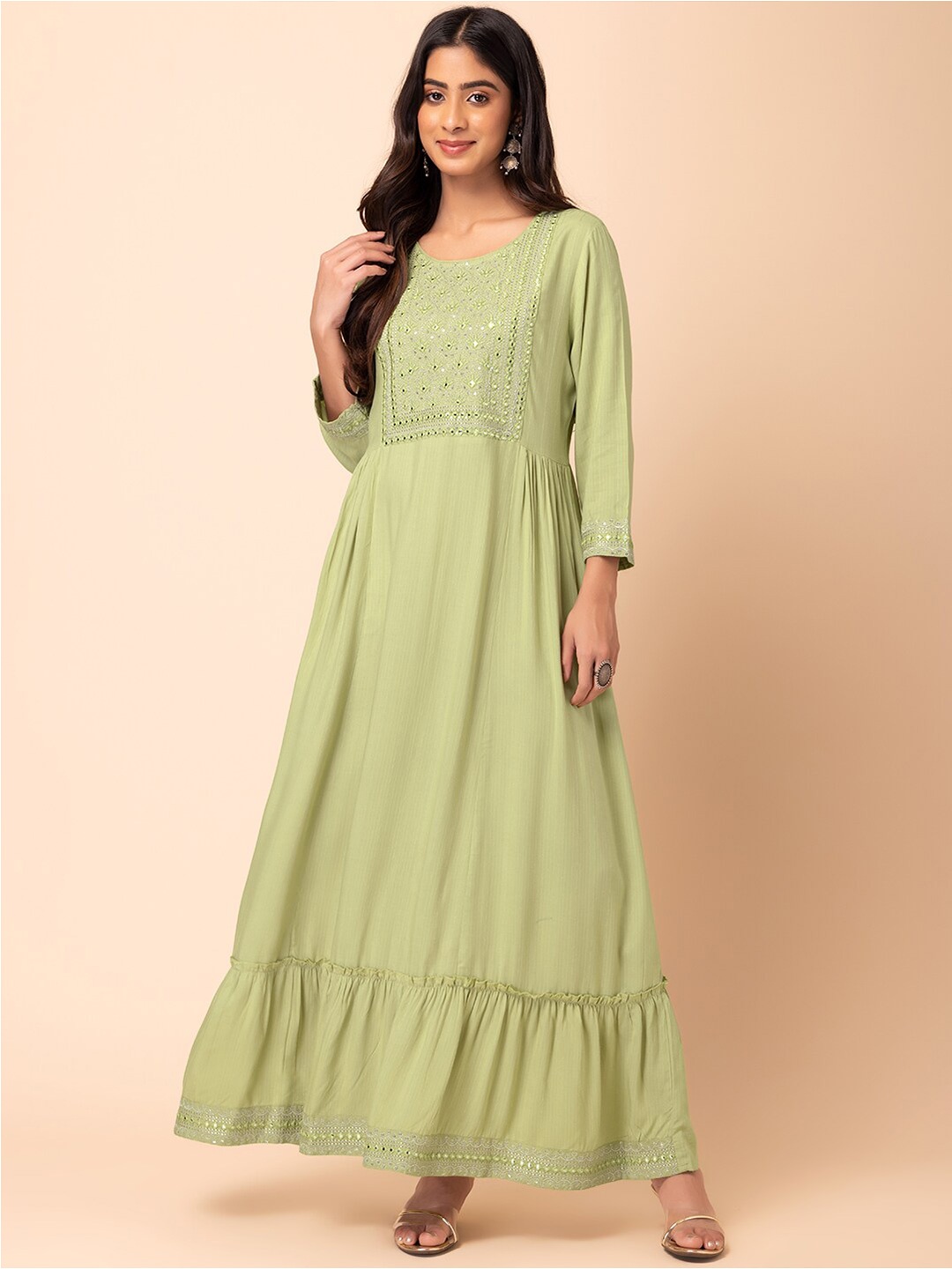 

Rang by Indya Embroidered Ethnic Maxi Dress, Olive