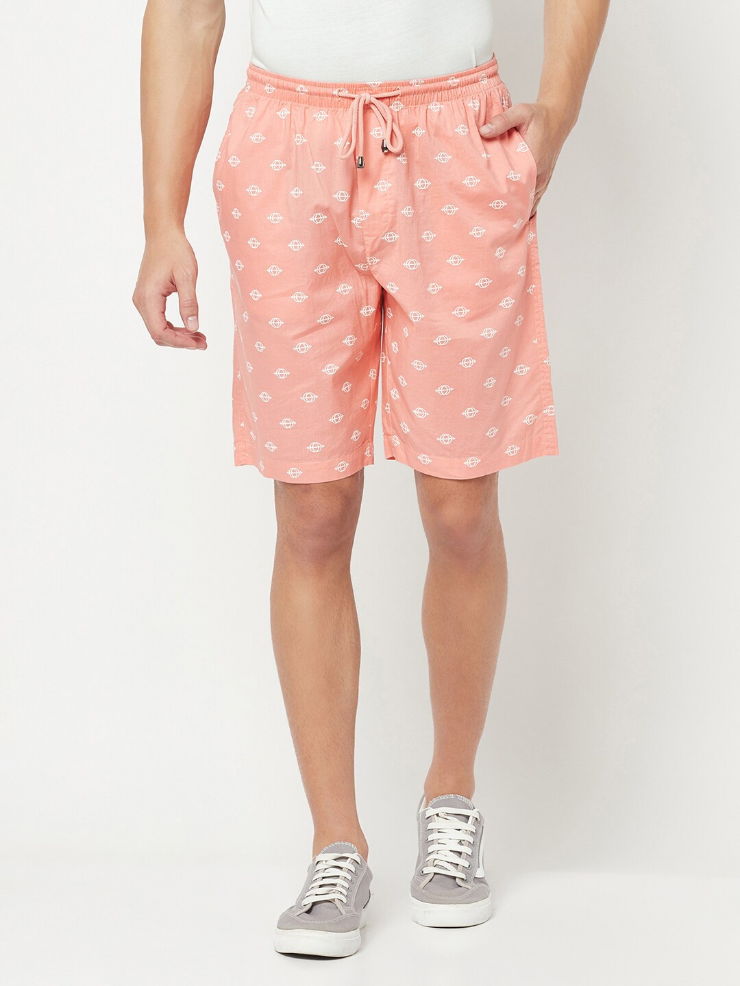 

Crimsoune Club Men Geometric Printed Pure Cotton Shorts, Peach