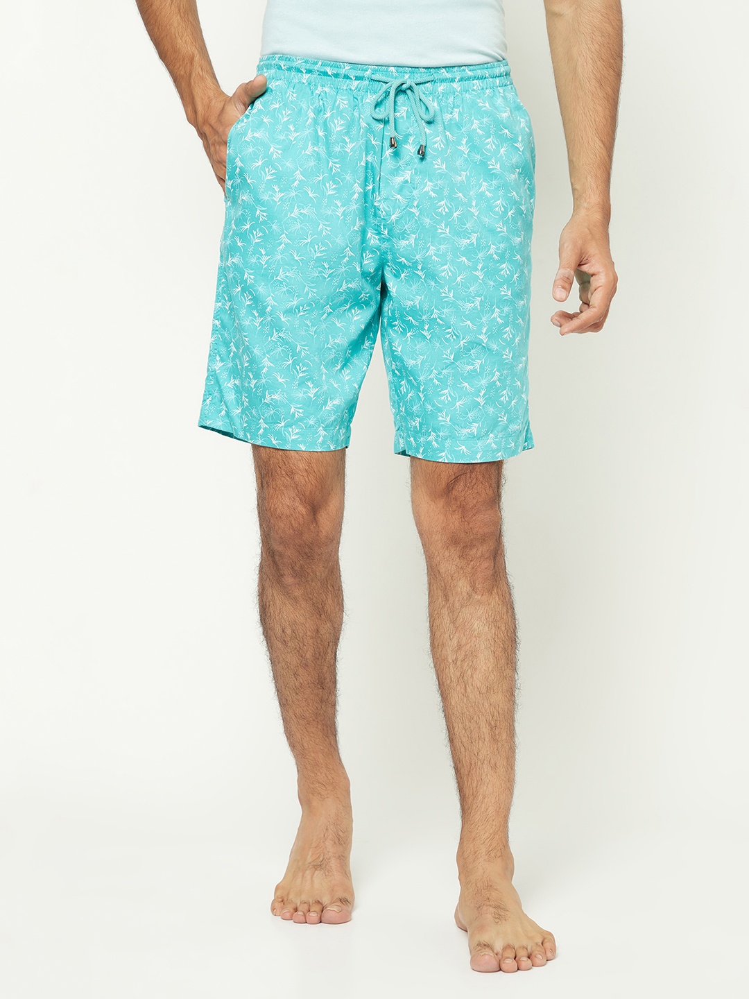 

Crimsoune Club Men Mid-Rise Floral Printed Pure Cotton Lounge Shorts, Blue