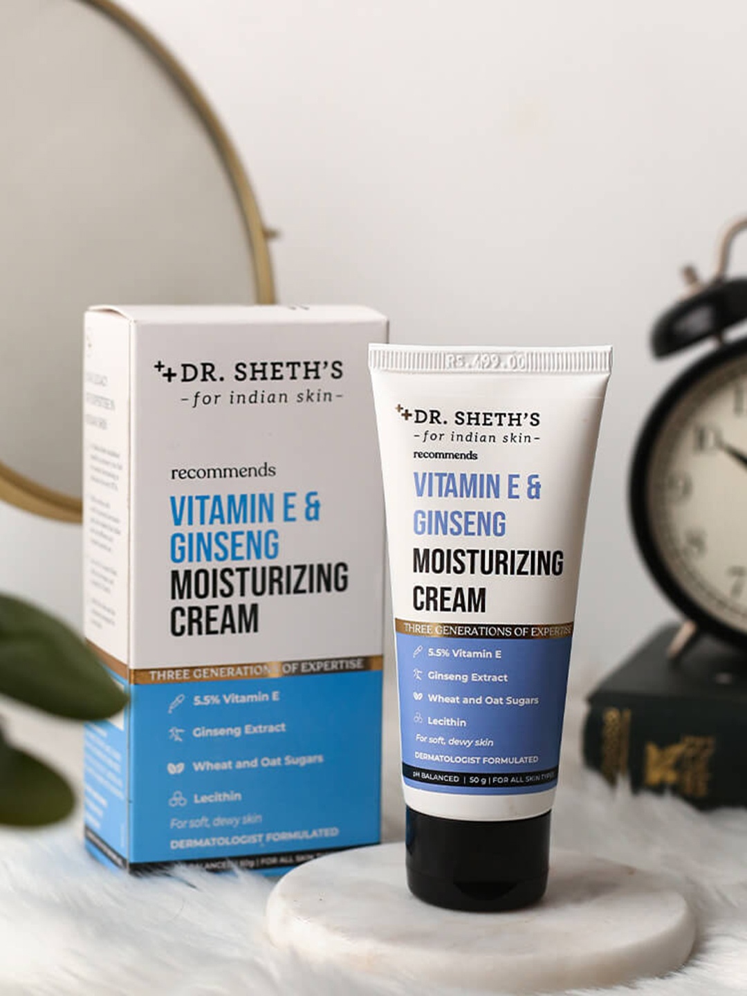 

DR. SHETHS Vitamin E & Ginseng Moisturizing Cream with Wheat & Oat Sugars - 50g, White
