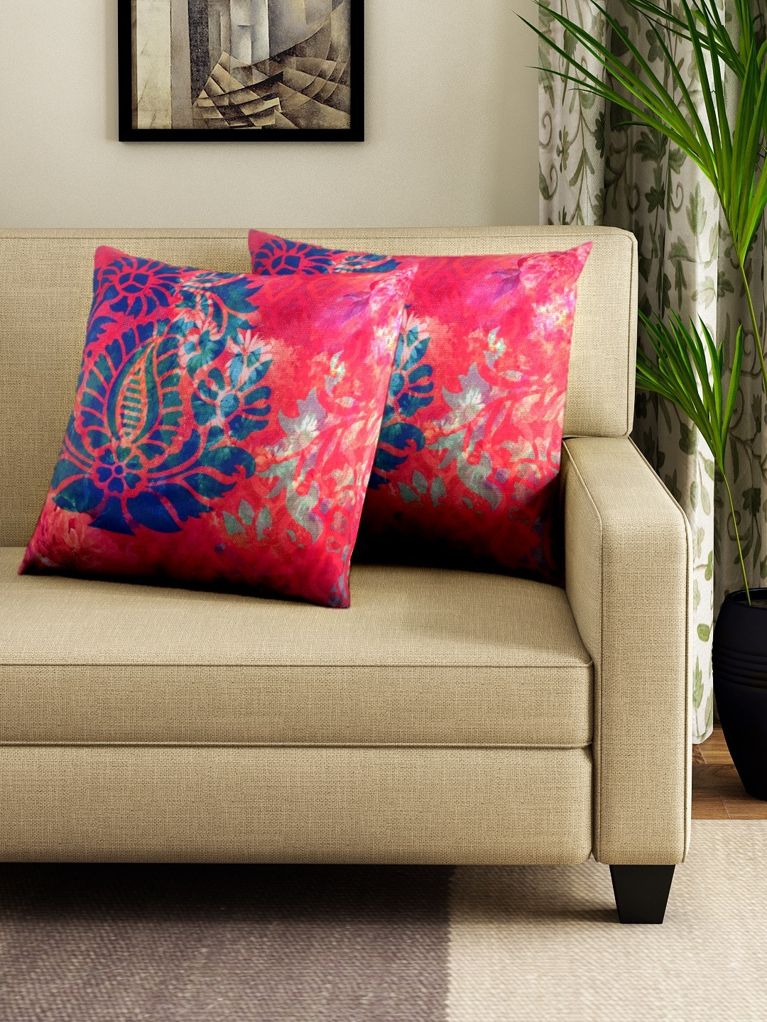 

HOUZZCODE Multicoloured Set of 2 Printed 16'' x 16'' Square Cushion Covers, Multi