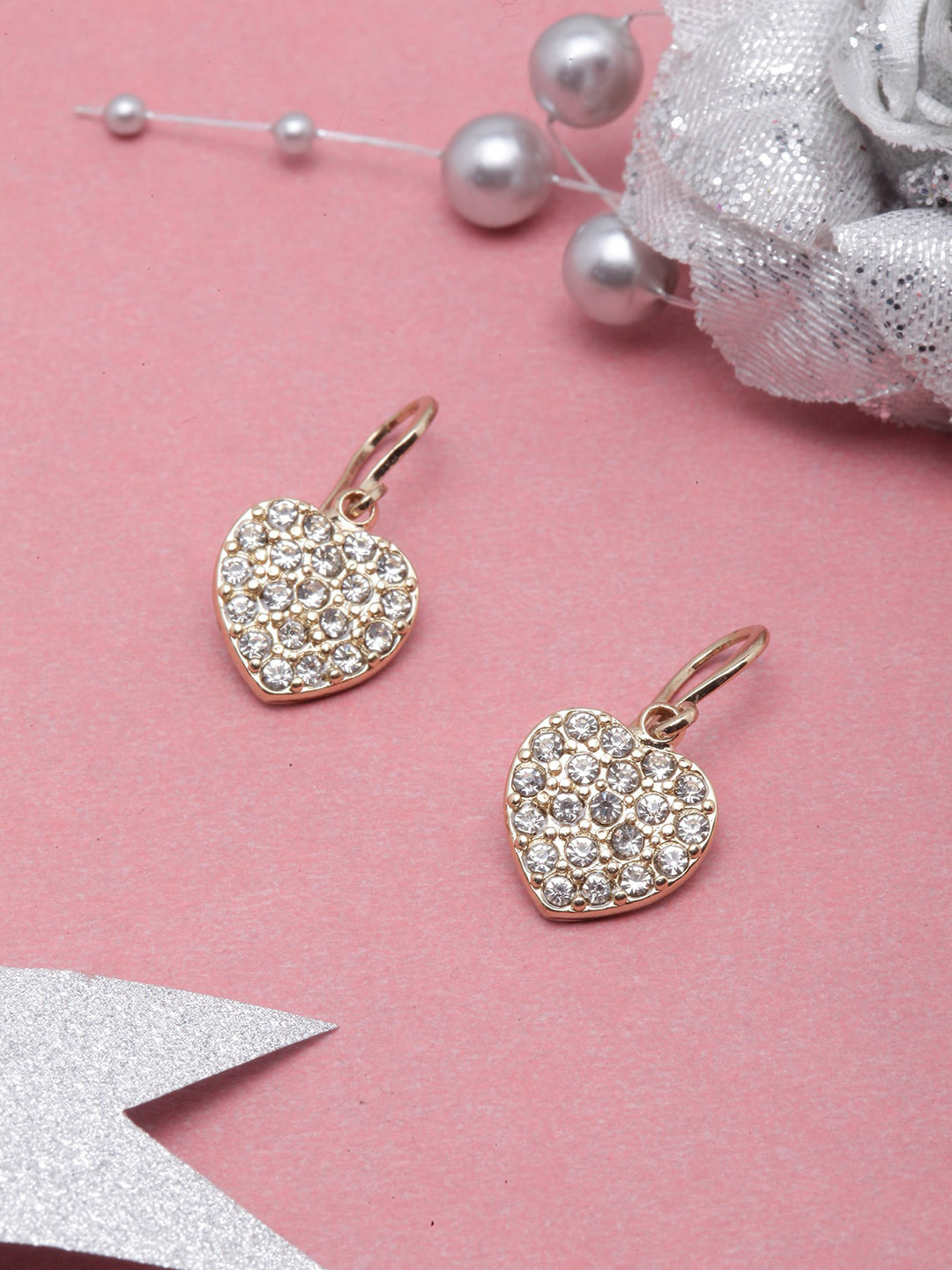 

DressBerry Gold-Plated Gold-Toned Heart Shaped Drop Earrings