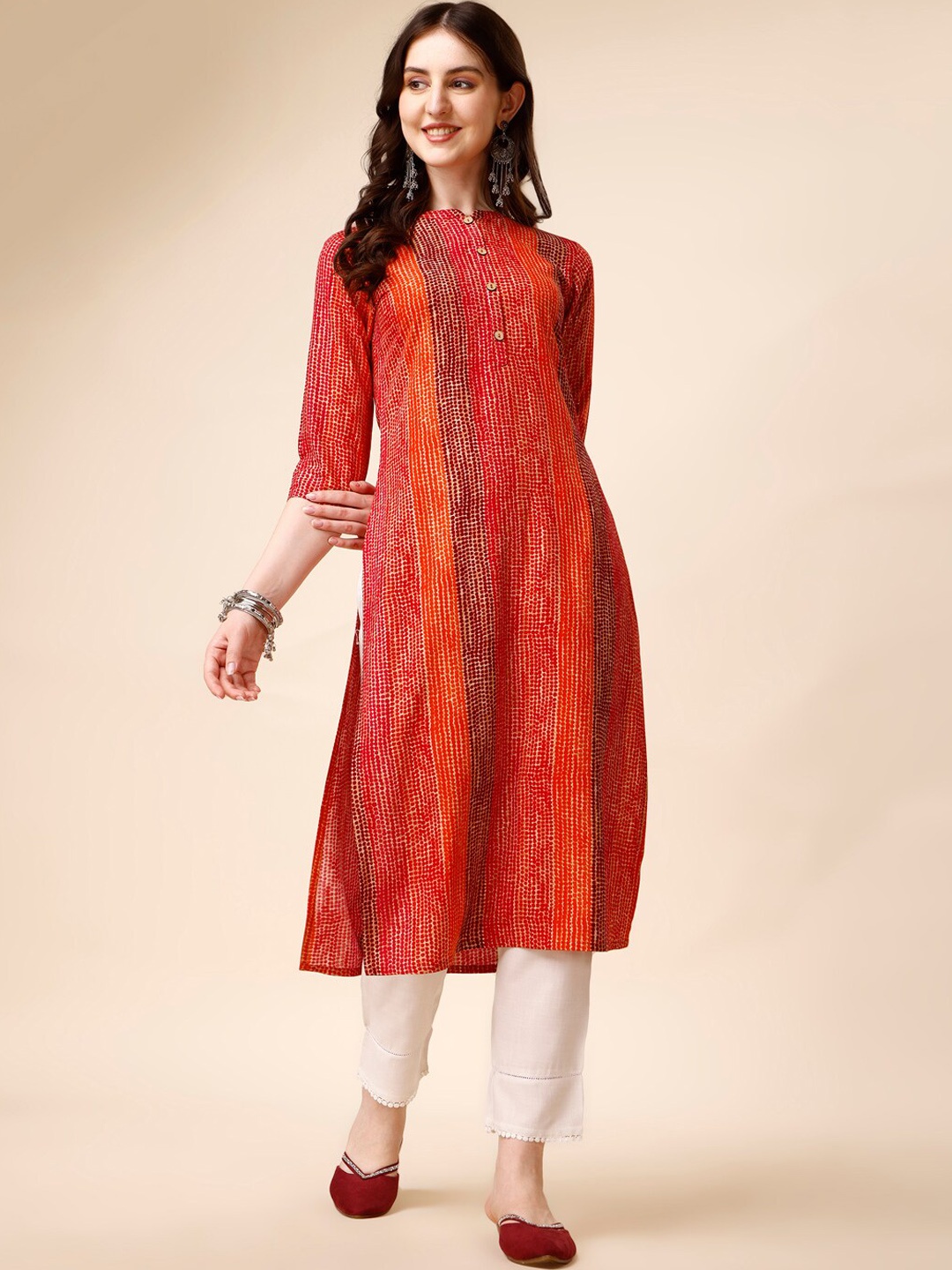 

Berrylicious Abstract Printed Mandarin Collar Kurta, Orange