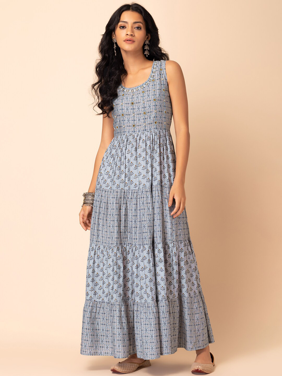 

INDYA Floral Printed Maxi Dress, Grey