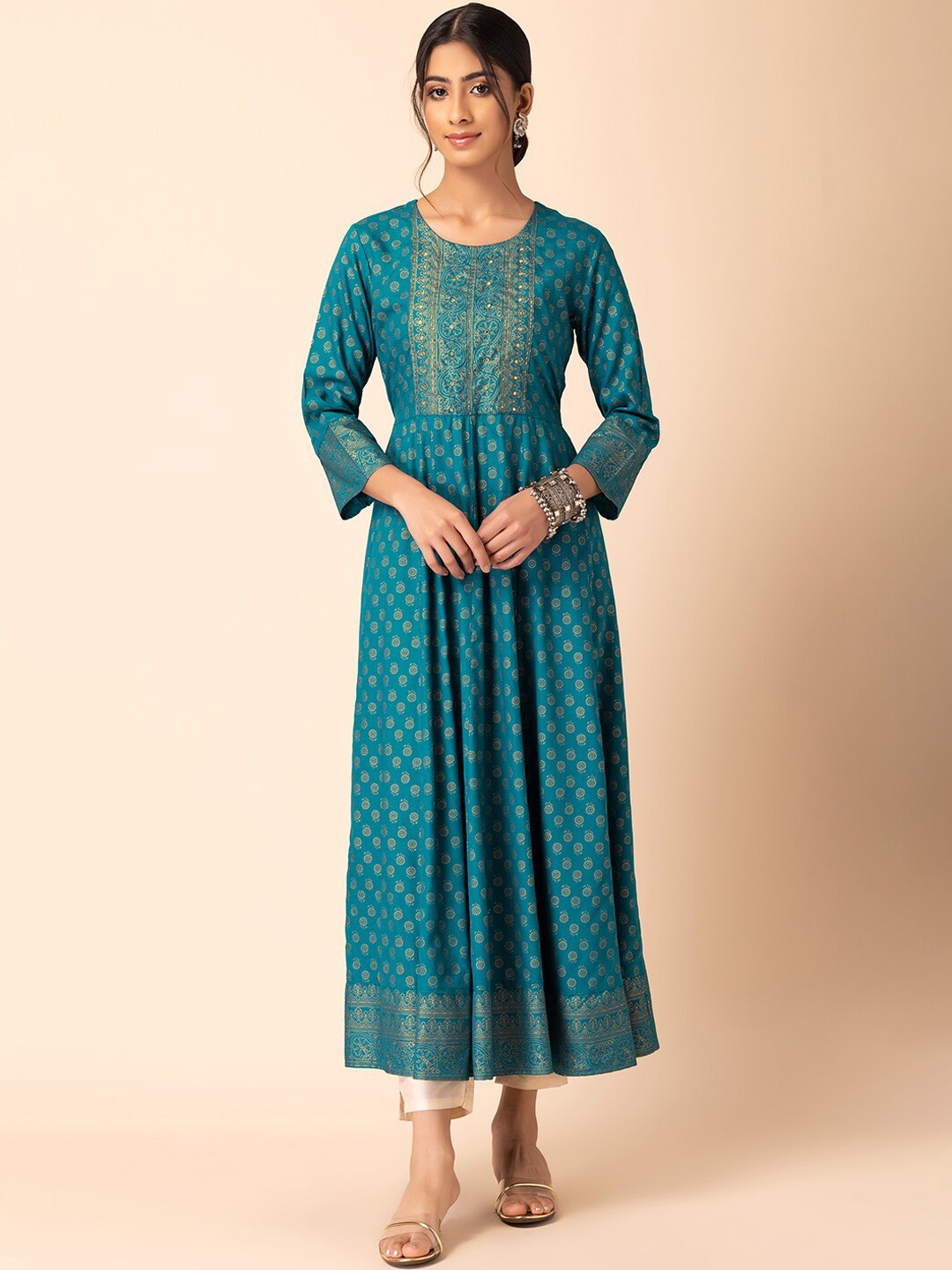 

INDYA Floral Printed Anarkali Kurta, Blue