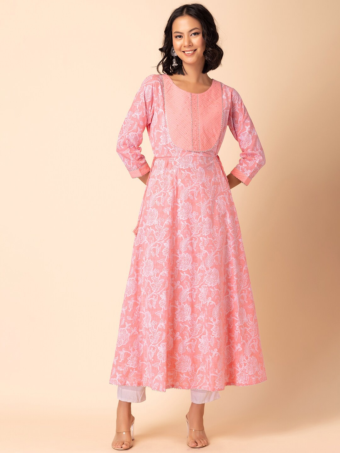 

INDYA Floral Printed Sequins Anarkali Kurta, Pink