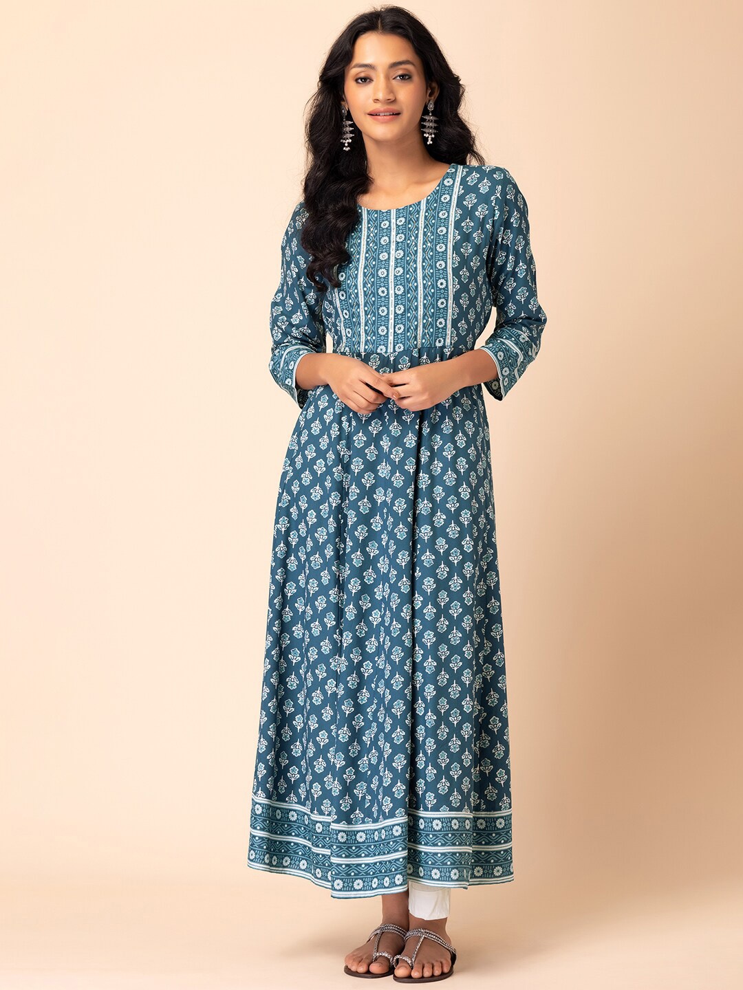 

INDYA Floral Printed Anarkali Kurta, Blue
