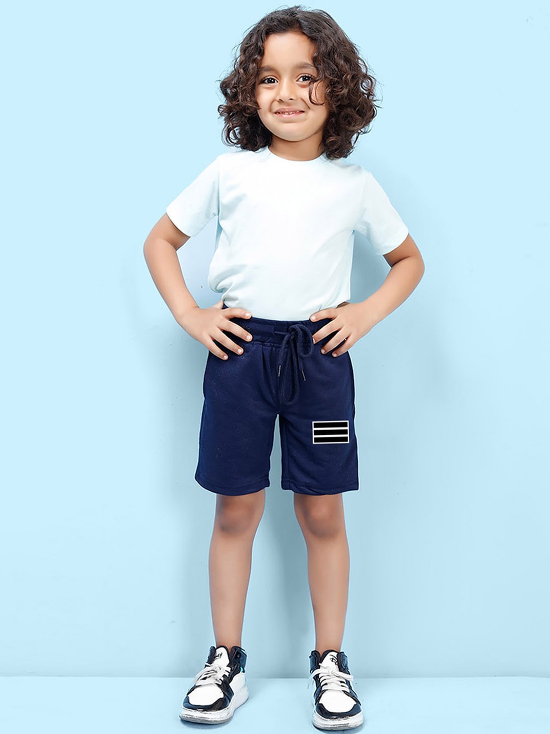 NUSYL Boys Graphic Printed Mid Rise Shorts, Navy blue
