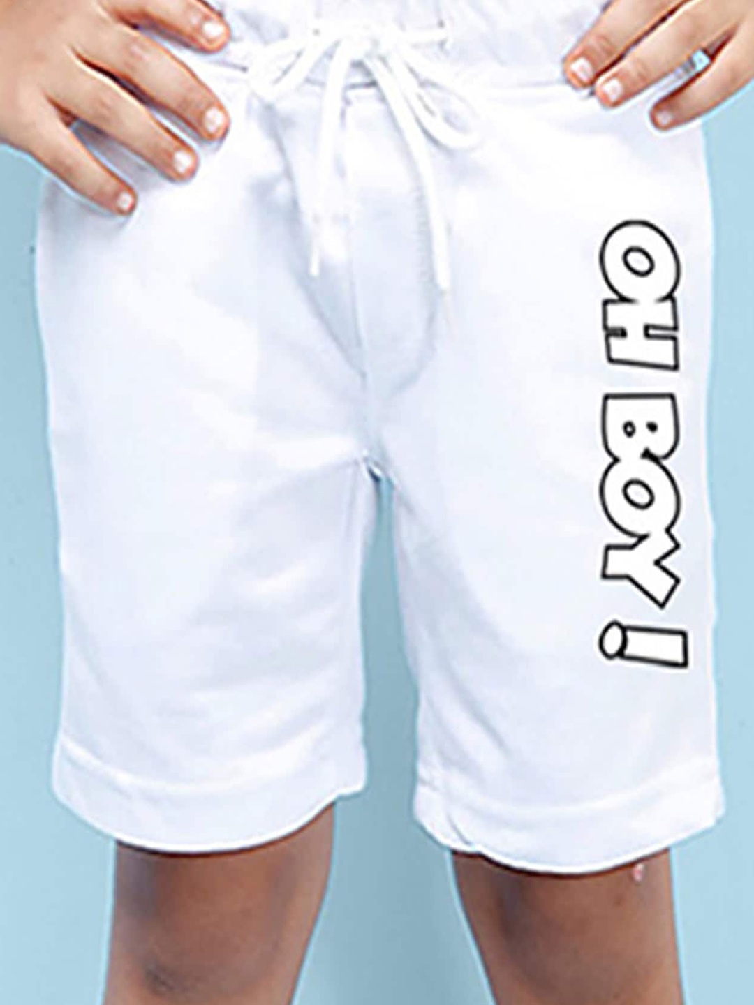 

NUSYL Boys Mid-Rise Typography Printed Casual Cotton Shorts, White