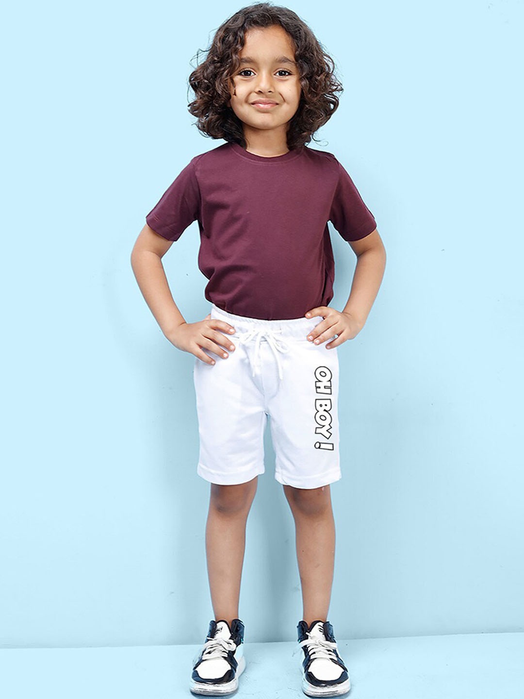 NUSYL Boys Typography Printed Mid-Rise Casual Shorts, White