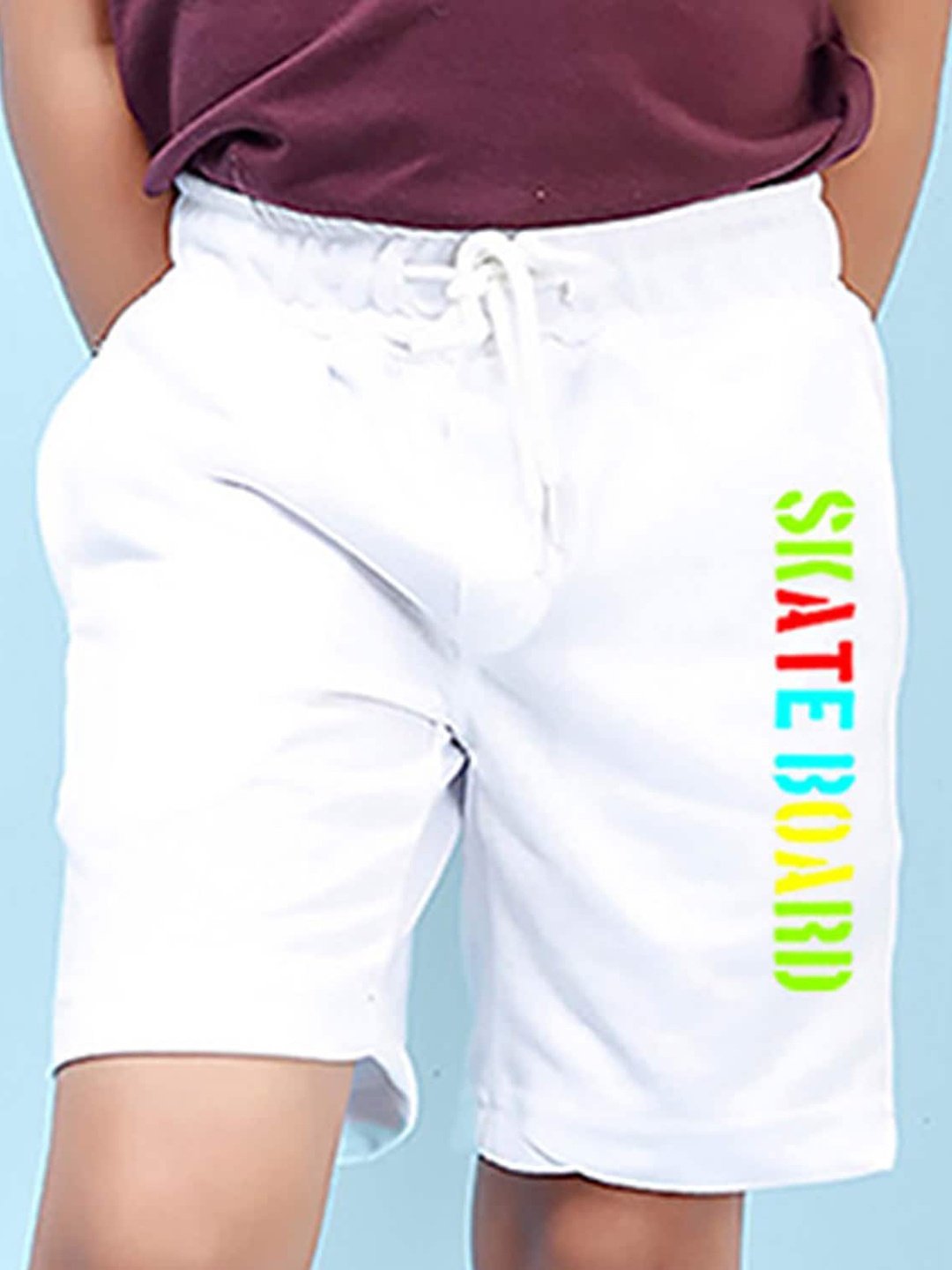 NUSYL Boys Typography Printed Mid-Rise Shorts, White