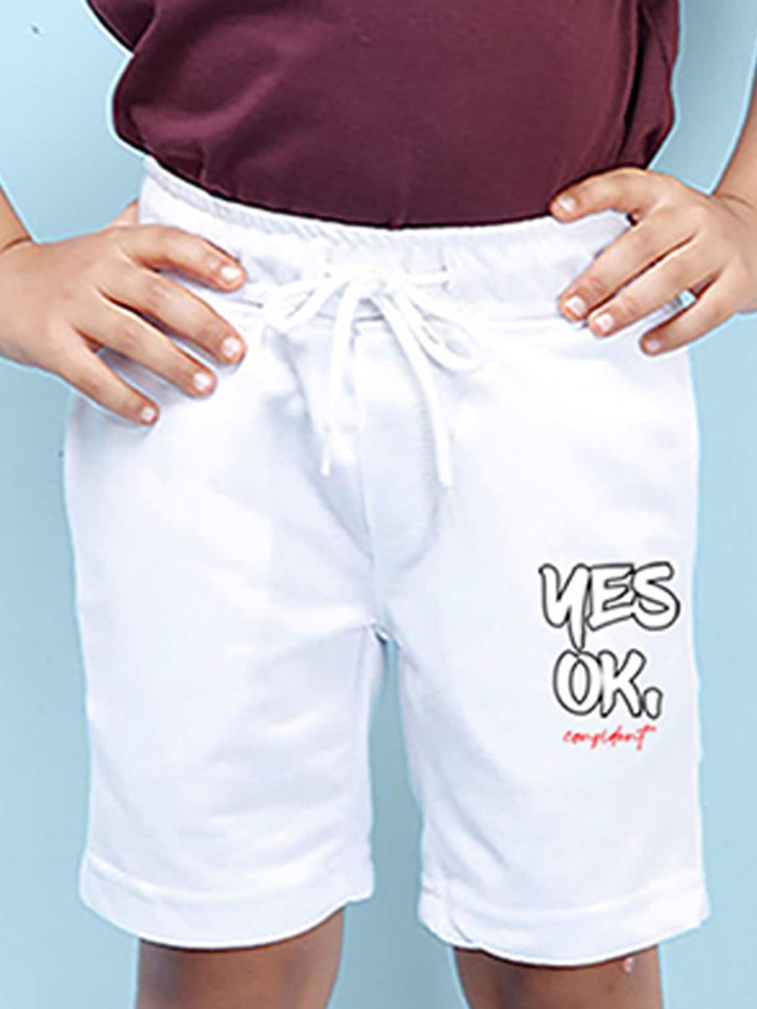 

NUSYL Boys Mid-Rise Typography Printed Casual Cotton Shorts, White