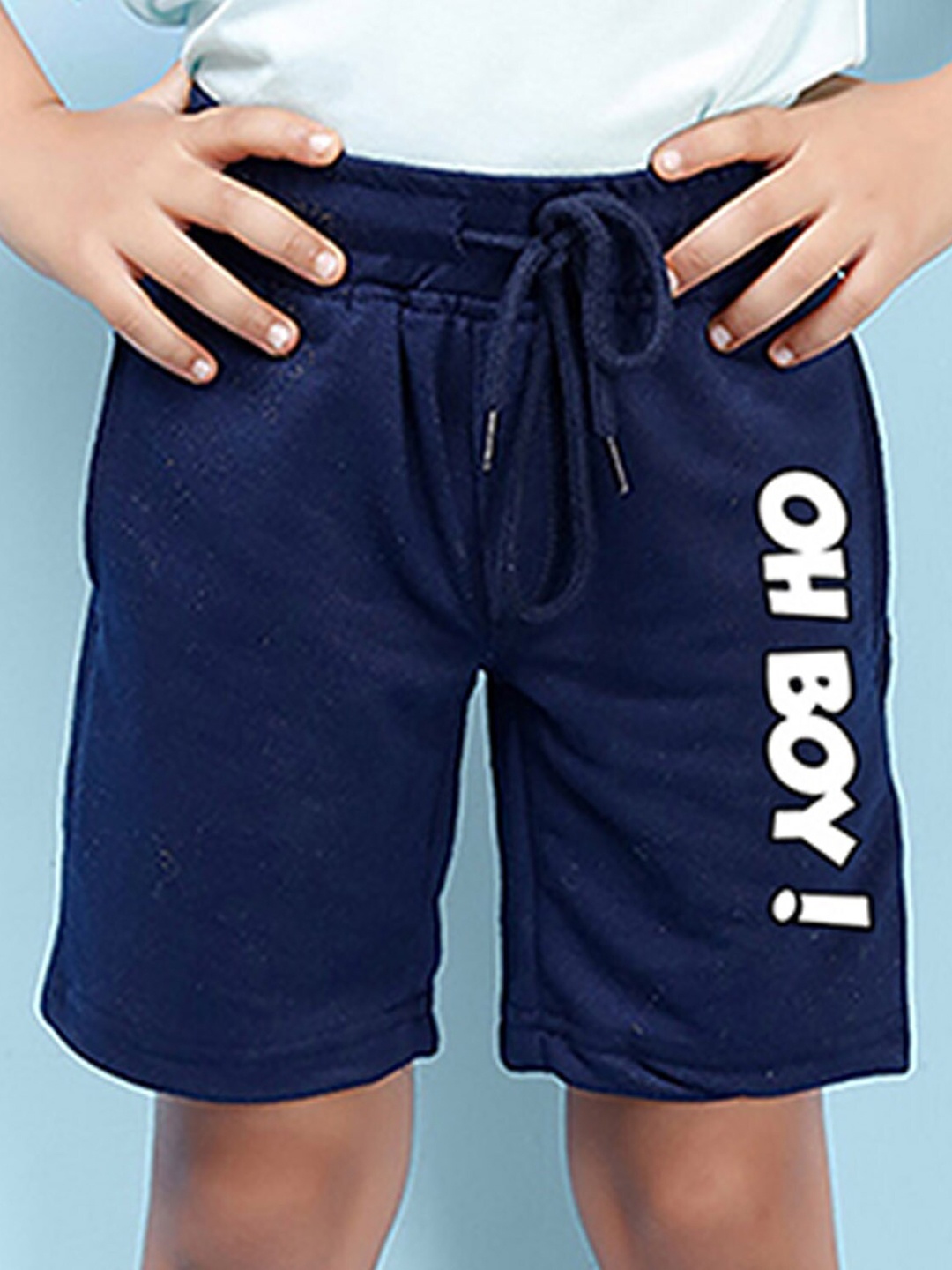 

NUSYL Boys Typography Printed Mid Rise Shorts, Navy blue