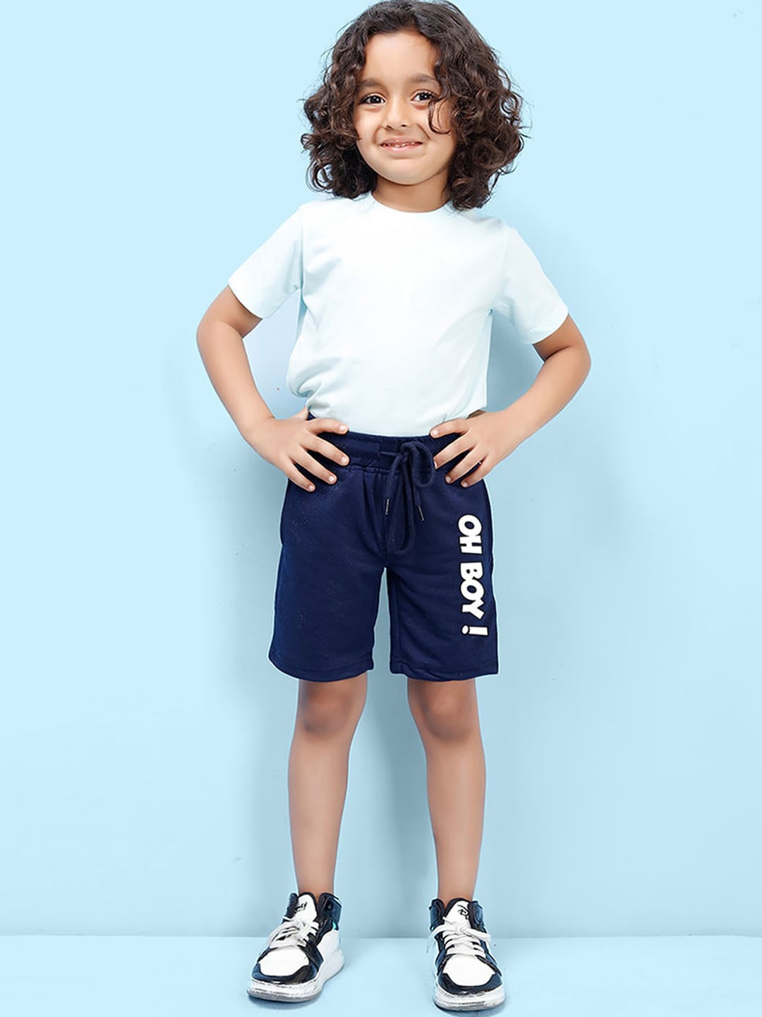 

NUSYL Boys Mid-Rise Typography Printed Casual Cotton Shorts, Navy blue