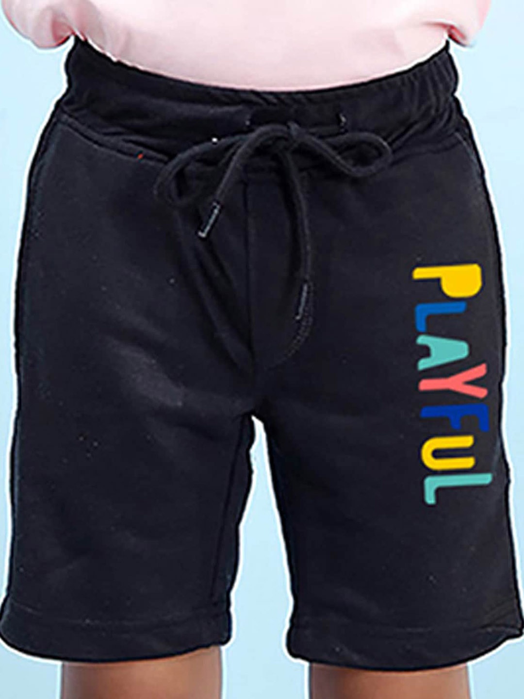 

NUSYL Boys Mid-Rise Typography Printed Casual Cotton Shorts, Black