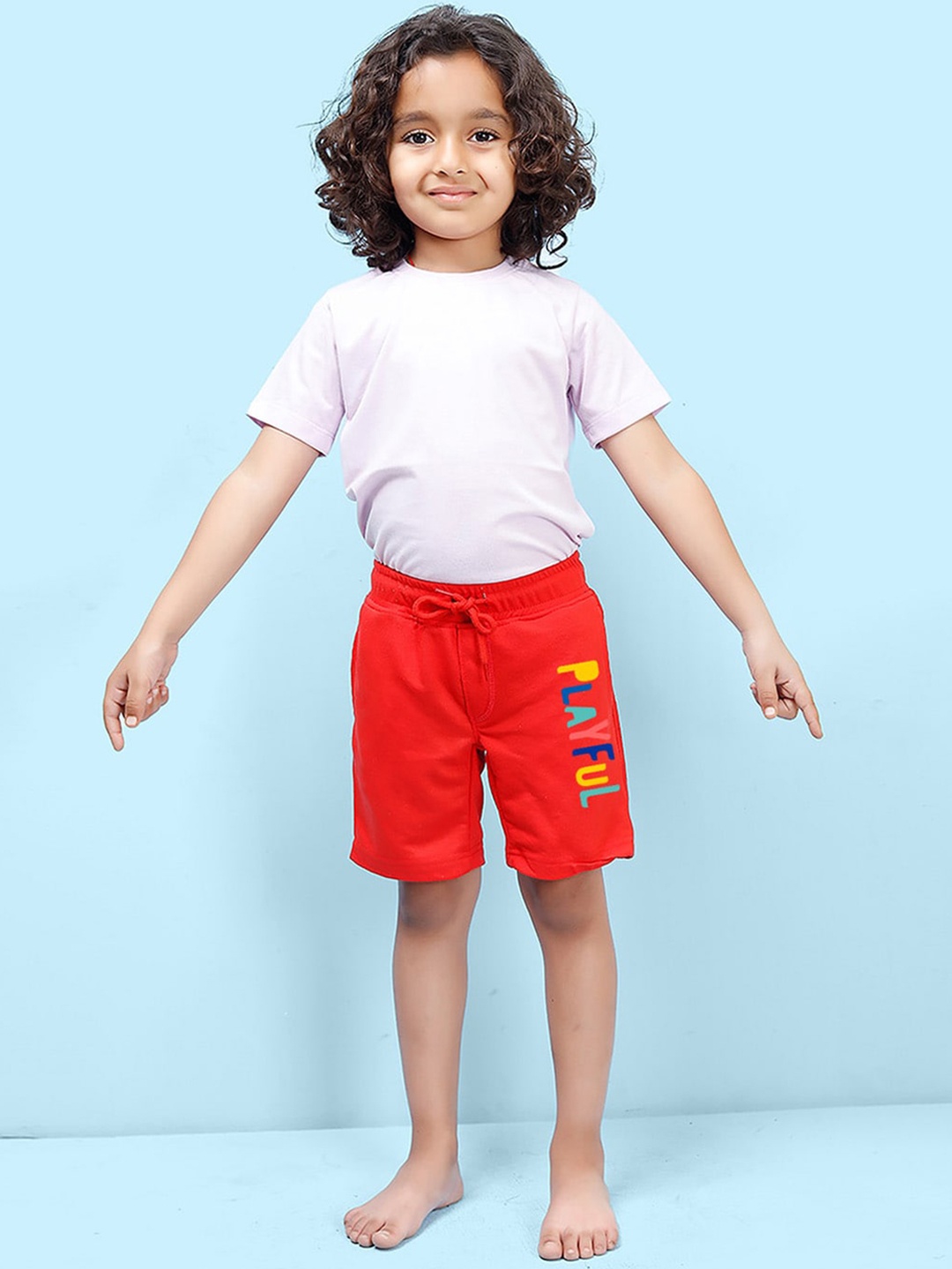 

NUSYL Boys Mid-Rise Typography Printed Casual Cotton Shorts, Red