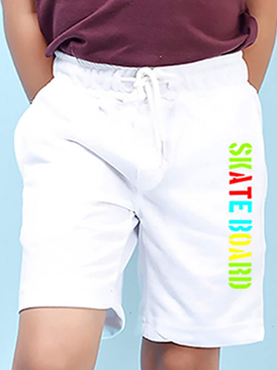 NUSYL Boys Typography Printed Mid-Rise Shorts, White