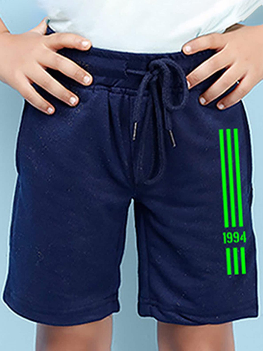 

NUSYL Boys Mid-Rise Geometric Printed Casual Cotton Shorts, Navy blue