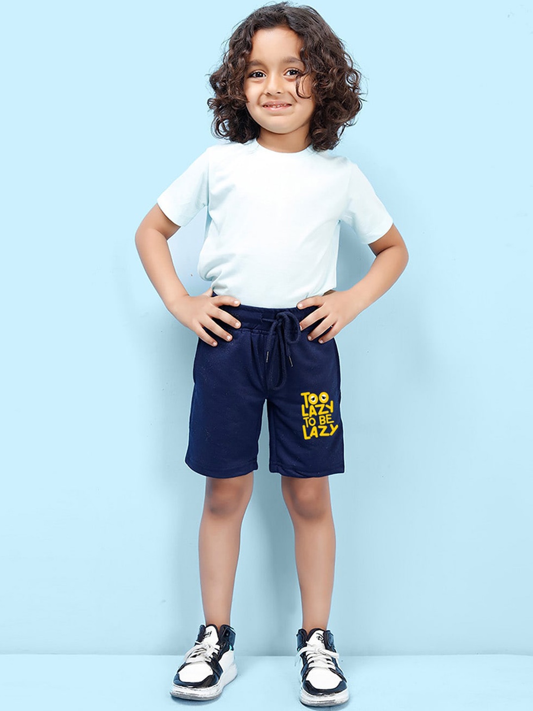 

NUSYL Boys Typography Printed Mid Rise Shorts, Navy blue
