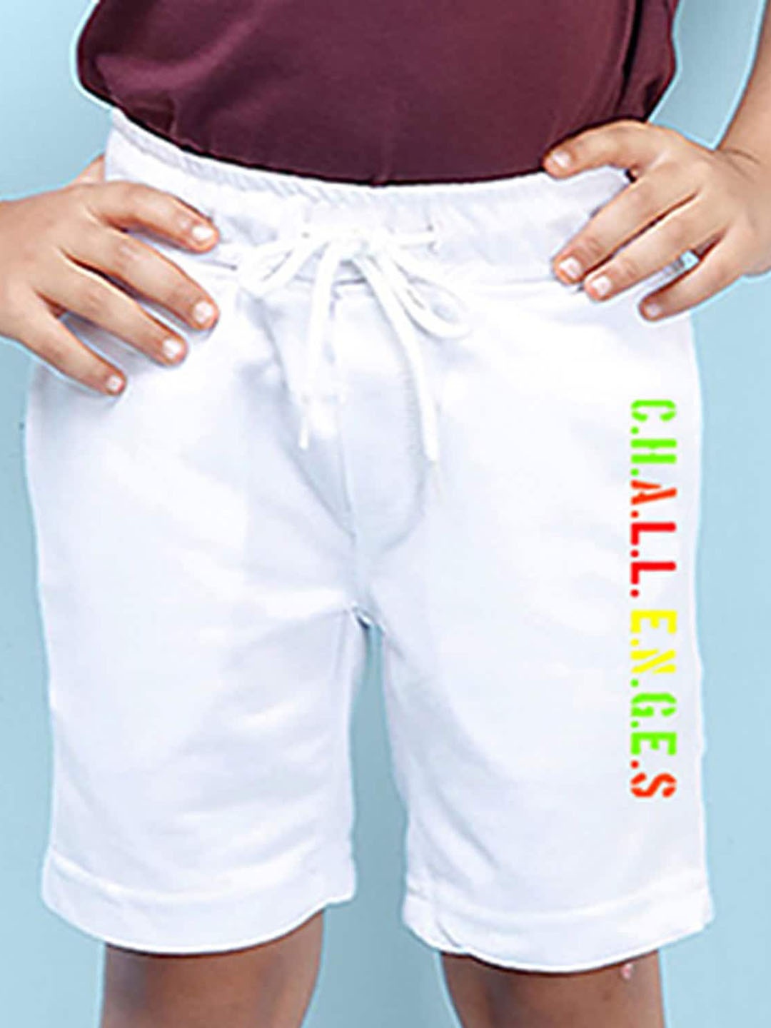 NUSYL Boys Typography Printed Mid Rise Shorts, White