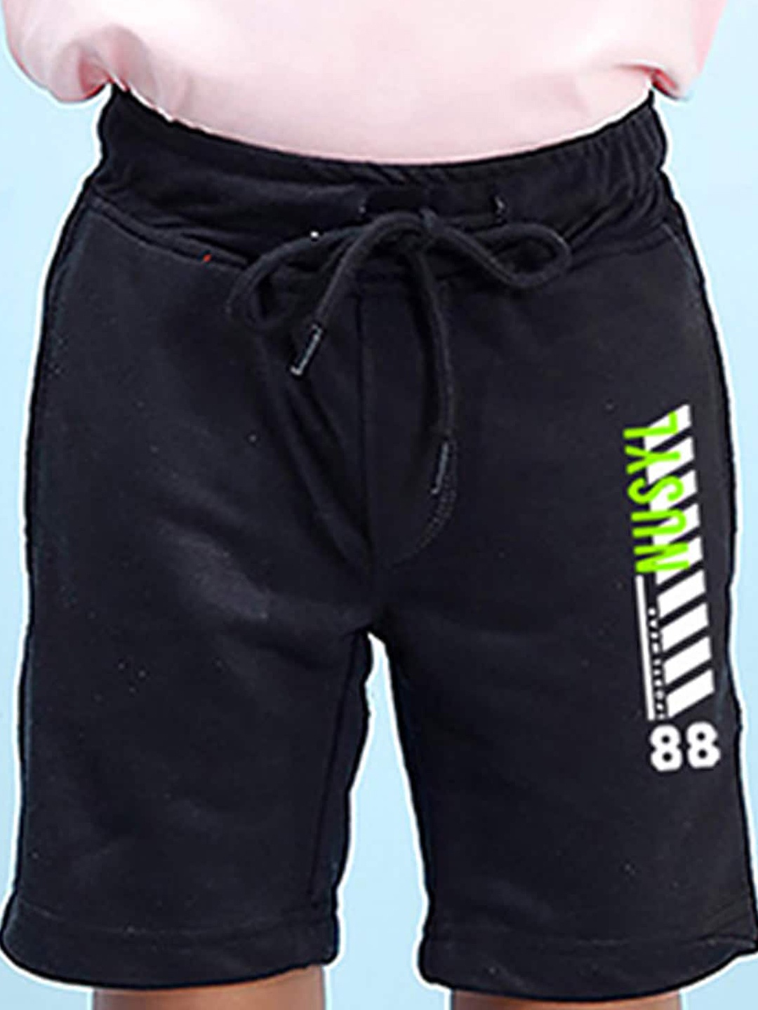 NUSYL Boys Typography Printed Regular Shorts, Black