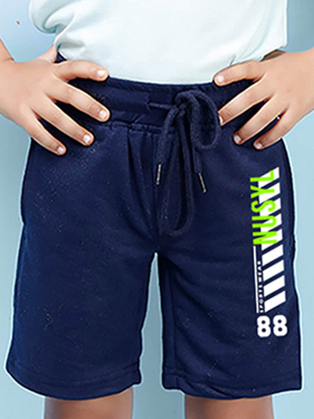 

NUSYL Boys Typography Printed Mid Rise Shorts, Navy blue