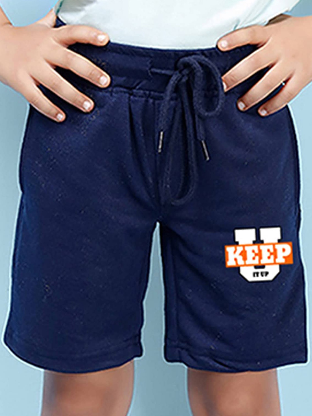 

NUSYL Boys Typography Printed Mid Rise Shorts, Navy blue