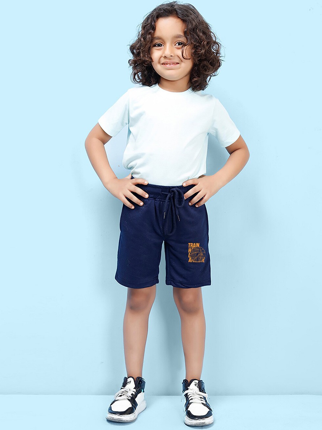 

NUSYL Boys Typography Printed Mid Rise Shorts, Navy blue